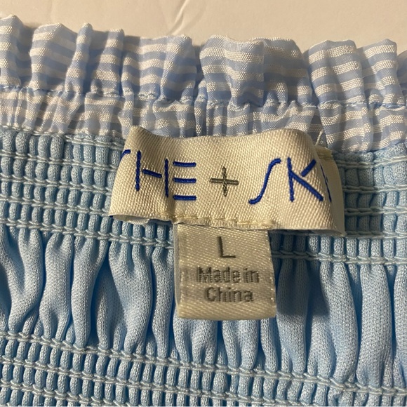 SHE & SKY Baby Blue Off the Shoulder Dress Casual Peasant Boho Size Large - Picture 7 of 10